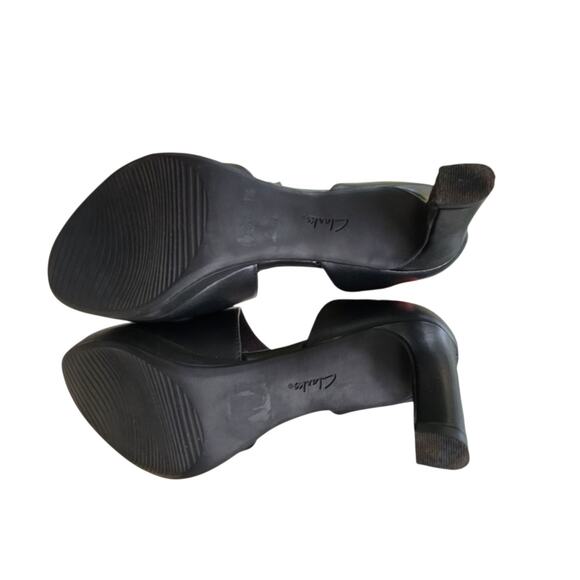 CLARKS BLACK MARY JANE HEELS SZ 10 COMFORT WORK CHUNKY STRAPPY HOLIDAY DATE - Picture 10 of 11